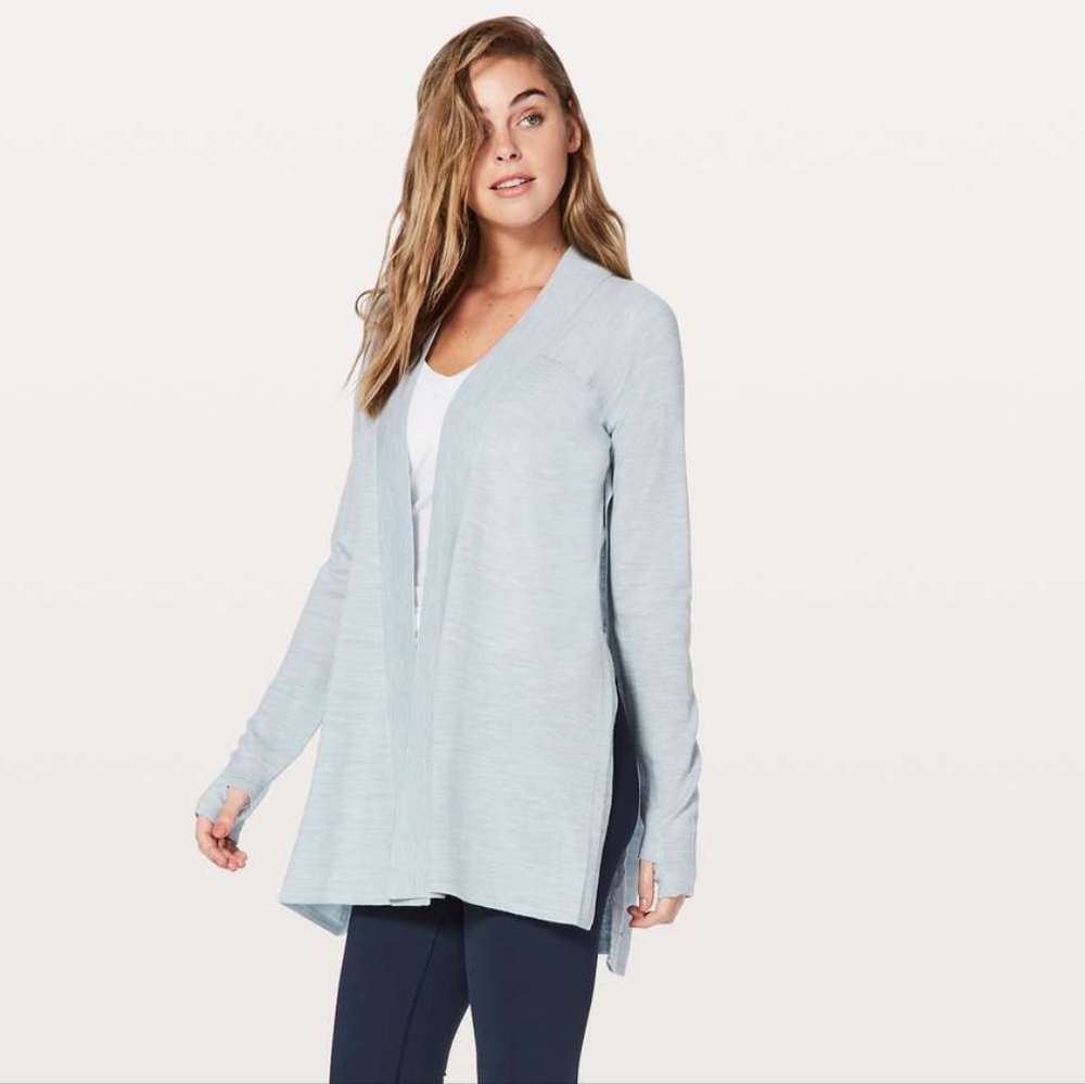 Lulemon Blissful Zen 100% merino wool open sweater wrap, Heathered Starlight